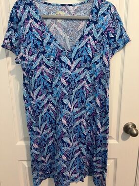 ETTA SHORT SLEEVE DRESS, BARTON BLUE STAR GAZING Large